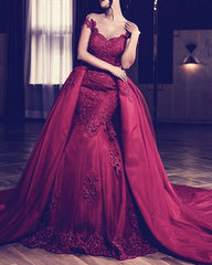 Off Shoulder Mermaid Appliques Dresses Detachable Skirt