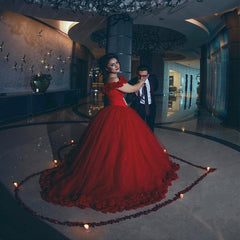 Off Shoulder Tulle Ball Gown Flower Wedding Dresses