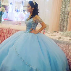Off The Shoulder Crystal Beaded Ball Gowns Quinceanera Dresses
