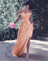 Off The Shoulder Mermaid Prom Dresses Lace Appliques