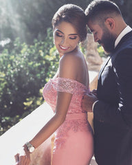 Off The Shoulder Mermaid Prom Dresses Lace Appliques