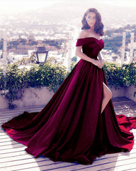 Off The Shoulder Velvet Prom Dresses Front Slit