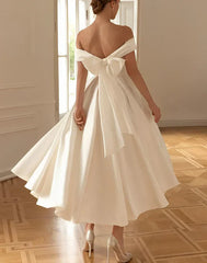 A-line/Princess Off Shoulder and Ankle Wedding Dress Short Sexy