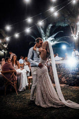 Off-the-Shoulder Beach Ivory Lace Backless Long Mermaid Wedding Dress