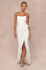 Off-the-Shoulder Glamorous Adoration White Strapless Floral Applique Wedding Dress