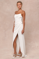 Off-the-Shoulder Glamorous Adoration White Strapless Floral Applique Wedding Dress