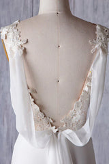 Off-the-Shoulder V Neck Backless Sheath Lace Chiffon Long Beach Wedding Dresses
