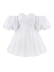 Off-the-Shoulder A-line Elegant Strapless Short Wedding Dress Puff Sleeves