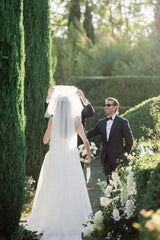 Off-the-Shoulder Elegant A Line Strapless Wedding Dress with Split Front