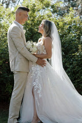 Off-the-Shoulder Gorgeous A Line Sweetheart Long Wedding Dress with Appliques