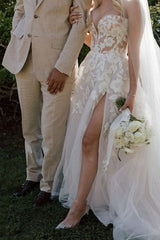 Off-the-Shoulder Gorgeous A Line Sweetheart Long Wedding Dress with Appliques