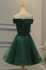 Off Shoulder Green Lace Floral Prom Dress, Short Green Lace Homecoming Dress, Green Formal Evening Dress A1664