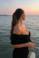 Off Shoulder Mermaid Black Long Prom Dresses with High Slit, Mermaid Black Formal Dresses, Black Velvet Evening Dresses A1876