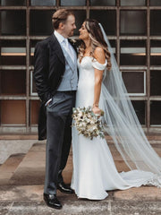 Mermaid White Long Prom Dresses with Slit, Beautiful Wedding Dress