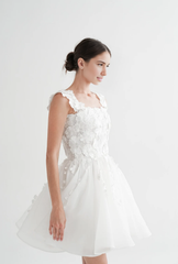 Off Shoulder Mini Dress Short A-line Wedding Dress Elopement Reception Dress With Applique