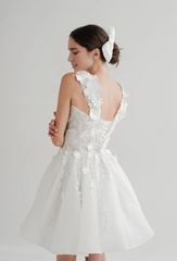 Off Shoulder Mini Dress Short A-line Wedding Dress Elopement Reception Dress With Applique