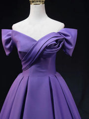 Off Shoulder Purple Satin Long Prom Dresses, Off the Shoulder Formal Dresses, Long Purple Evening Dresses