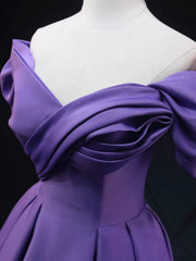 Off Shoulder Purple Satin Long Prom Dresses, Off the Shoulder Formal Dresses, Long Purple Evening Dresses