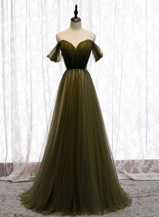 Off Shoulder Tulle Sweetheart Floor Length Long Party Dress, A-line Wedding Party Dresses