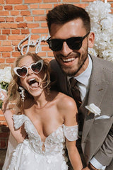 Off The Shoulder 3D Flower Beach Wedding Dresses Boho Wedding Dress TN332