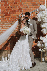 Off The Shoulder 3D Flower Beach Wedding Dresses Boho Wedding Dress TN332