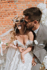 Off The Shoulder 3D Flower Beach Wedding Dresses Boho Wedding Dress TN332