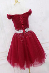 Off The Shoulder Beading Homecoming Dress Tulle Short Prom Dress  HD0180