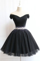 Off The Shoulder Beading Homecoming Dress Tulle Short Prom Dress  HD0180