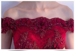 Off The Shoulder Luxury Appliques High Low Red Homcoming Dress HD0155