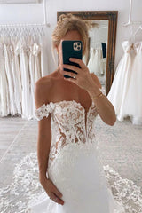 Off The Shoulder Mermaid Bridal Gown With Scalloped Lace Wedding Dress  TN349