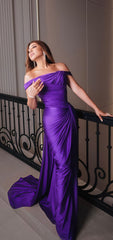 Off The Shoulder Mermaid Prom Dress, Purple Evening Party Dress,AST1716