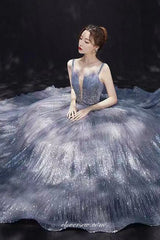 Off The Shoulder Silver Sequined Tulle A-line Prom Dresses, CP0714