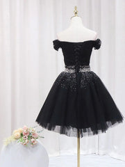 Off the Shoulder Tulle Red Short Prom Dresses Lace Up
