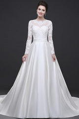Off Shoulder Long Sleeve Wedding Dress Court Train With Lace Appliques TN0104
