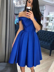 Off the Shoulder Short Royal Blue Prom Dresses, Short Off Shoulder Royal Blue Formal Graduation Homecoming Dresses