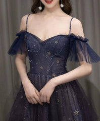 Off the Shoulder Blue Purple Ombre Tulle Prom Dresses, Blue Purple Ombre Formal Graduation Dresses