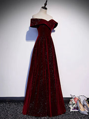 Off the Shoulder Burgundy Long Prom Dresses, Burgundy Off Shoulder Long Formal Evening Dresses