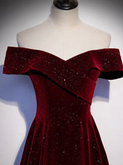 Off the Shoulder Burgundy Long Prom Dresses, Burgundy Off Shoulder Long Formal Evening Dresses