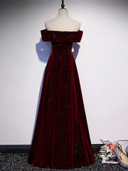 Off the Shoulder Burgundy Long Prom Dresses, Burgundy Off Shoulder Long Formal Evening Dresses