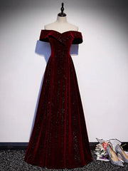 Off the Shoulder Burgundy Long Prom Dresses, Burgundy Off Shoulder Long Formal Evening Dresses