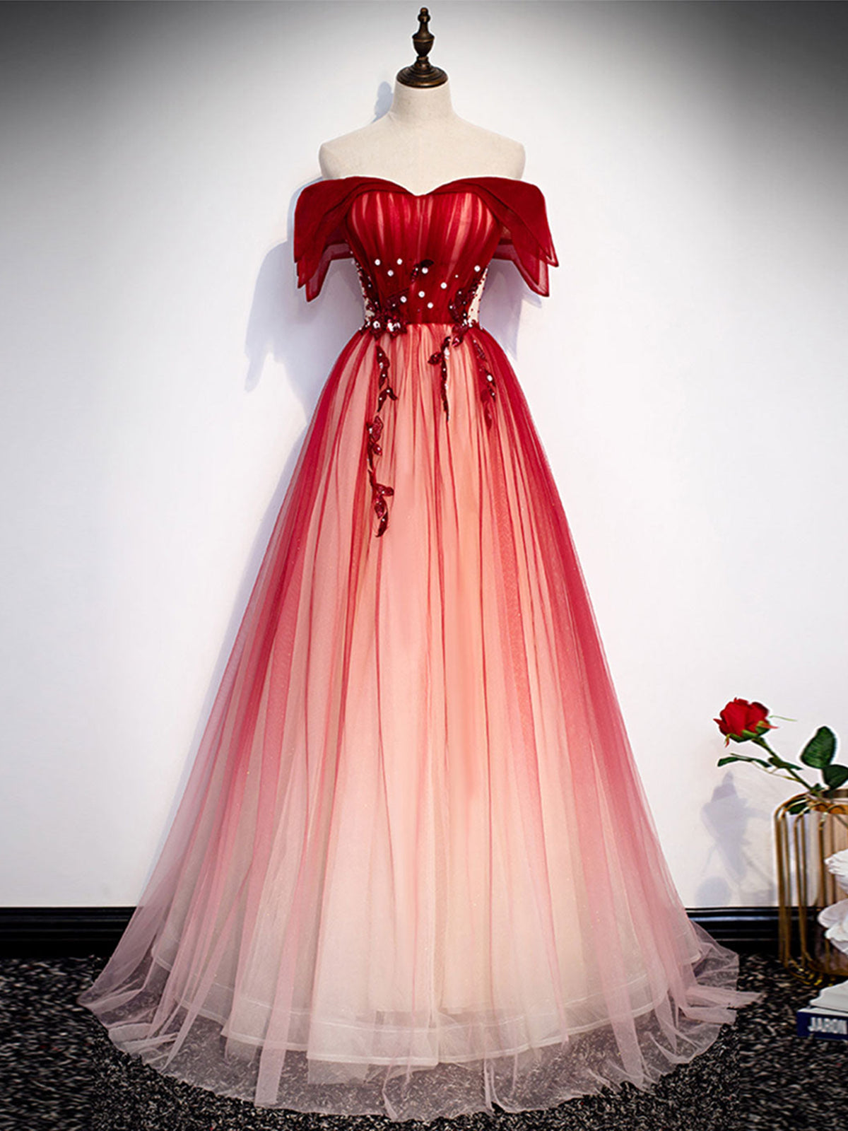 Off the Shoulder Burgundy Prom Dresses, Wine Red Off Shoulder Formal Graduation Dresses