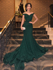 Off the Shoulder Dark Green Prom Dresses, Off Shoulder Dark Green Long Formal Evening Dresses