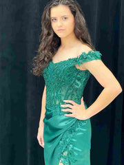 Off the Shoulder Green Mermaid Lace Prom Dresses, Off the Shoulder Green Mermaid Lace Formal Evening Dresses