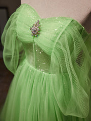 Off the Shoulder Green Tulle Long Prom Dresses, Off Shoulder Green Long Formal Graduation Dresses
