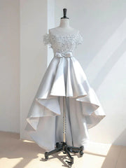 Off the Shoulder High Low Gray Lace Prom Dresses, High Low Gray Lace Formal Homecoming Dresses