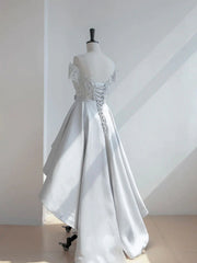 Off the Shoulder High Low Gray Lace Prom Dresses, High Low Gray Lace Formal Homecoming Dresses