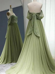 Off the Shoulder Mint Green Beaded Long Prom Dresses, Off Shoulder Green Long Formal Evening Dresses