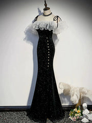Off the Shoulder Shiny Black Mermaid Prom Dresses, Off Shoulder Shiny Black Long Formal Evening Dresses