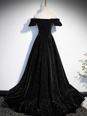 Off the Shoulder Green Black Long Prom Dresses, Off Shoulder Green Black Formal Evening Dresses