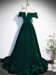 Off the Shoulder Green Black Long Prom Dresses, Off Shoulder Green Black Formal Evening Dresses